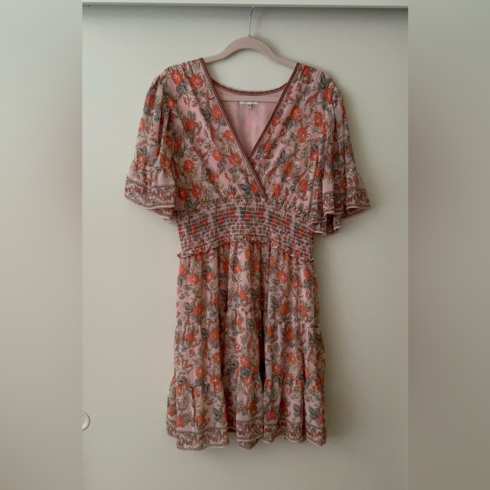 Max Studio Brown and Orange Midi Sundress with Flutter Sleeves